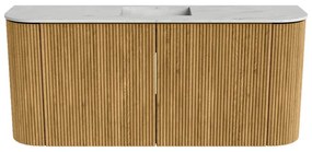 Mondiaz Joya DLux 95cm toiletmeubel ronding links/rechts oak met wastafel faye midden 1 kraangat opalo