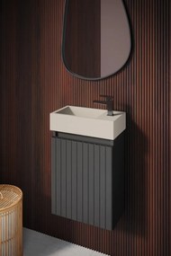 Fontana Crest toiletmeubel ribbelfront mat zwart 40x22cm met beige fontein rechts