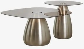 Set Van 2 Vierkante Salontafels Van Gehard Glas Mariana Geborsteld Grijs - Sklum