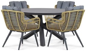 Tuinset Ronde Tuintafel 4 personen 125 cm Aluminium/wicker Taupe Coco Azzano/Livorno