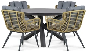 Tuinset Ronde Tuintafel 4 personen 125 cm Aluminium/wicker Taupe Coco Azzano/Livorno