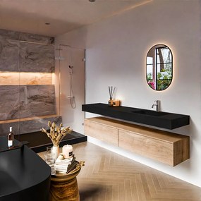 Zaro Alan badmeubel 190cm washed oak 2 lades met vrijhangende wastafel cloud rechts 1 kraangat urban