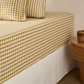 Hoeslaken katoen seersucker 30cm Cottage absinthe