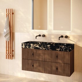 Muebles Murcia badmeubel ribbelfront 120cm walnoot met Portoro Gold wastafel zonder kraangaten