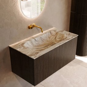 Mondiaz Kurve-dlux 90cm badmeubel shadow met 1 lade en wastafel big small midden zonder kraangat glace