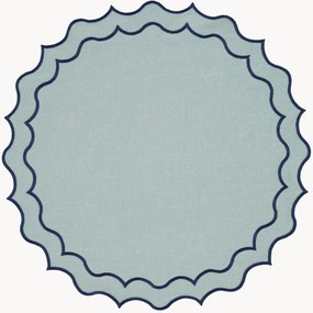 Ronde placemat Navy met randborduurwerk