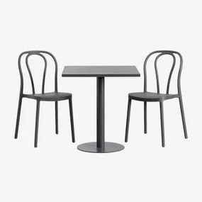 Set Van Vierkante Tafel 70x70 Cm En 2 Tuinstoelen Mizzi Grijs – Grafiet - Sklum