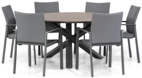 Tuinset Ronde Tuintafel 6 personen 150 cm Aluminium/textileen Grijs Lifestyle Garden Furniture Rome/Ancona