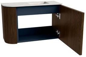 Mondiaz Joya DLux 60cm toiletmeubel ronding links walnut met wastafel faye rechts zonder kraangat opalo