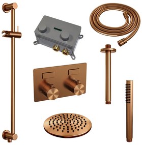Brauer Copper Edition thermostatische inbouw regendouche met staafhanddouche, plafondarm, glijstang en hoofddouche 20cm set 65 koper geborsteld PVD