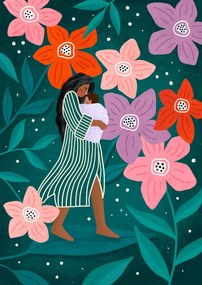 Ilustratie Mum and Baby in Floral Garden