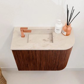Mondiaz Joya DLux 50cm toiletmeubel ronding rechts ruby met wastafel faye links 1 kraangat frappe