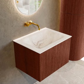 Mondiaz Kurve-dlux 60cm badmeubel ruby met 1 lade en wastafel cloud midden zonder kraangat frappe