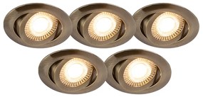 Set van 5 moderne inbouwspots brons incl. LED 3-staps dimbaar - Mio
