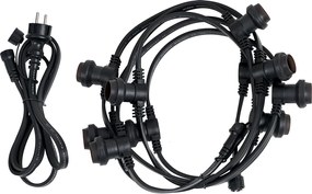 Lichtsnoer zwart koppelbaar met stekker 6m incl. E27 10-lichts IP44 - Lubber