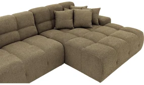 Goossens Excellent Bank Kubus - 30 X 30 Cm Stiksel groen, stof, 1,5-zits, modern design met chaise longue rechts