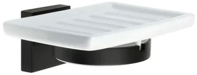 Smedbo House Zeepschaal - 12.7x4.8x7.8cm - zelfklevend / boren - Massief messing Mat Zwart/Porcelein RB342P