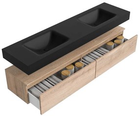 Zaro Alan badmeubel 180cm washed oak 2 lades met vrijhangende wastafel cloud dubbel 2 kraangaten urban