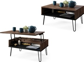 HAIRPIN S-90 Eik Bruin/Zwart Mat - MODERNE KOFFIETAFEL MET OPKLAPBARE TAFEL + OPBERGVAK + PLANK