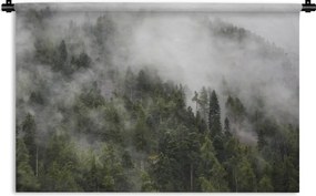 Wandkleed Mistig bos - Mistig bos op een heuvel Wandkleed katoen 60x40 cm - Wandtapijt met foto