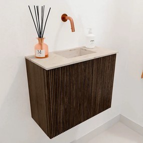 Mondiaz Joya DLux 50cm toiletmeubel walnut met wastafel faye rechts zonder kraangat frappe