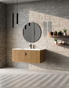 Muebles Raya badmeubel ribbelfront 100cm warm eiken met witte wastafel met kraangat