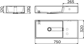 Clou Wash Me wastafel solid surface 75cm rechts wit mat