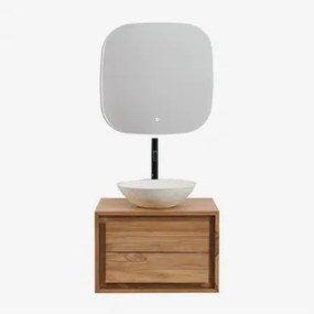 Jabari Zwevend Badkamermeubelset Van Teakhout Teakhout & Rond Cement Wit Ø40 Cm Zavion & Vierkant Led En Anticondens 75x75 Cm Riben & - Sklum