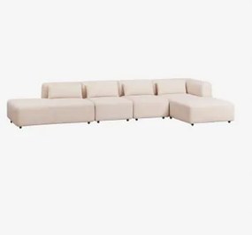 Modulaire Hoekbank Met Chaise Longue Rechts, 4-delig Met Divan Fogler Teddystof Crème Beige - Sklum