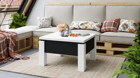 Mazzoni OSLO wit / zwart mat, uitklapbare salontafel met in hoogte verstelbaar blad