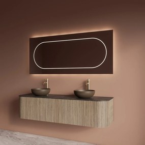 Gliss Design Alluro badmeubel ribbelfront met ronding links/rechts 160cm corn silk en zwart leisteen toppaneel