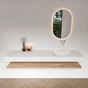 Zaro Alan badmeubel 180cm met planchet washed oak en vrijhangende wastafel cloud rechts zonder kraangat talc