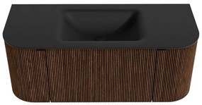 Mondiaz Kurve 110cm badmeubel ronding links/rechts walnut met 1 lade en 2 deuren en wastafel cloud midden 1 kraangat urban