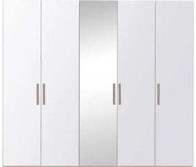 Goossens Kledingkast Easy Storage Ddk, Kledingkast 253 cm breed, 220 cm hoog, 4x glas draaideur en 1x spiegel draaideur midden