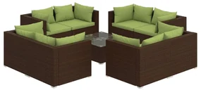 vidaXL 9-delige Loungeset met kussens poly rattan bruin