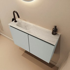 Mondiaz Ture DLux toiletmeubel 80cm greey met wastafel opalo links met kraangat