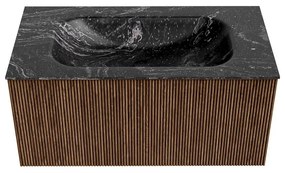 Mondiaz Kurve-dlux 90cm badmeubel walnut met 1 lade en wastafel big small midden 1 kraangat lava