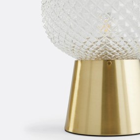 Tafellamp in gebeiteld glas en used messing