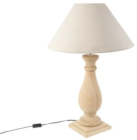 Landelijke tafellamp hout met taupe kap velours - Burdock Landelijk E27 cilinder / rond rond Binnenverlichting Lamp