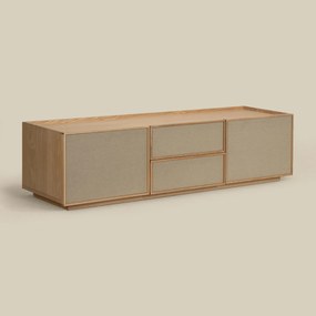 Tv-meubel Eiken Met Stoffen Deuren 150 Cm - 150x40x40cm.