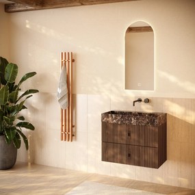 Muebles Murcia badmeubel ribbelfront 80cm walnoot met Dark Emperador wastafel zonder kraangat