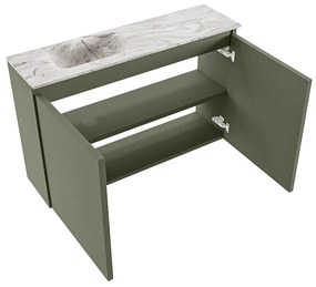 Mondiaz Ture DLux toiletmeubel 80cm army met wastafel glace links met kraangat