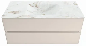 Mondiaz Vica DLux badmeubel 110cm linen 2 lades met wastafel frappe midden 1 kraangat