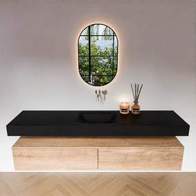 Zaro Alan badmeubel 190cm washed oak 2 lades met vrijhangende wastafel cloud midden zonder kraangat urban