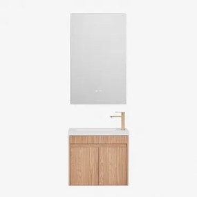 Narek Zwevend Houten Badkamermeubelset Met Geïntegreerde Wastafel Ash Brown & Rectangular Led And Antifog 55x90 Cm Riben & ↔︎ 60 Cm & Ge - Sklum