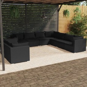 vidaXL 9-delige Loungeset met kussens poly rattan zwart