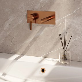 Brauer Stripe inbouw wastafelkraan ColdStart met rechte uitloop en afdekplaat model A2 koper geborsteld PVD