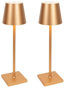 Set van 2 buiten tafellampen goud incl. LED en dimmer oplaadbaar - Janet Modern IP44 Buitenverlichting Lamp