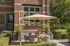 4 Seasons Outdoor Siesta PREMIUM Ø 350 cm parasol zand, wood look frame Parasol   beige weerbestendig
