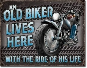Metalen bord Old Biker - Ride, (42 x 30 cm)